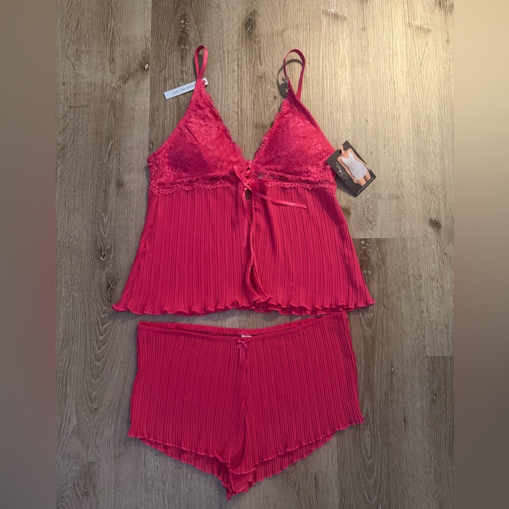 Marilyn Monroe Hot Pink Chifon Pleated Camisole & Short Set Large NWT
